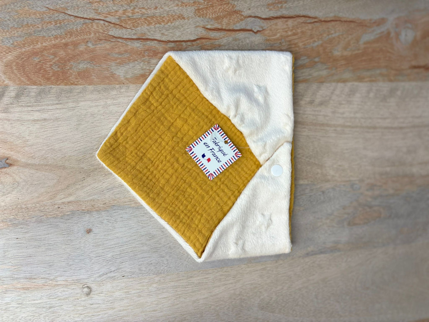 Bavoir Bandana Minky Crème & Gaz de Coton Moutarde