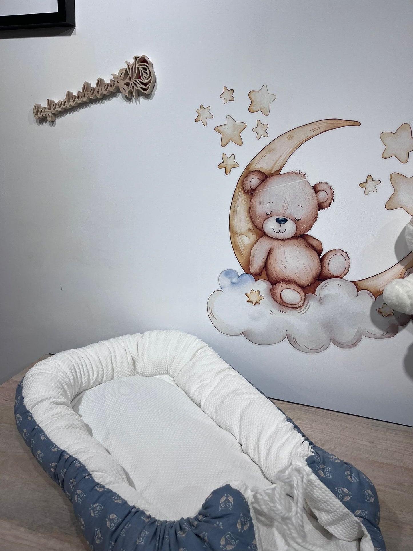 Réducteur de Lit Bleu motif chouette & Blanc