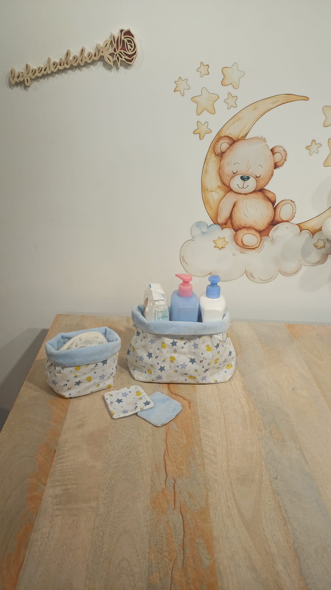 Panier de Rangement Blanc motif étoile & Bleu