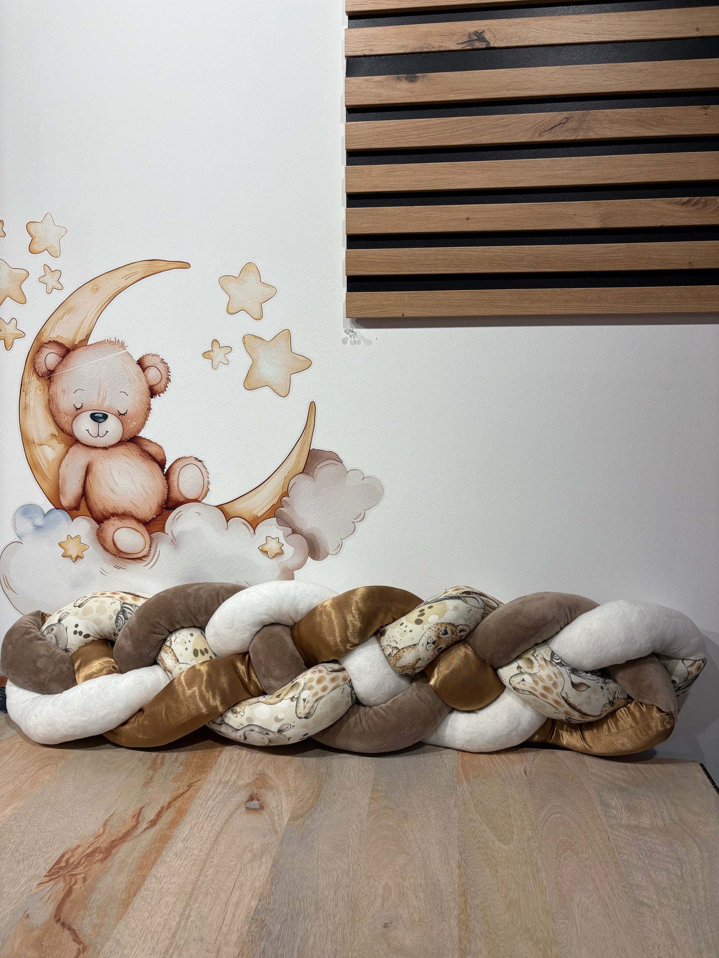 Coussin Tressé Blanc , Marron & Savane