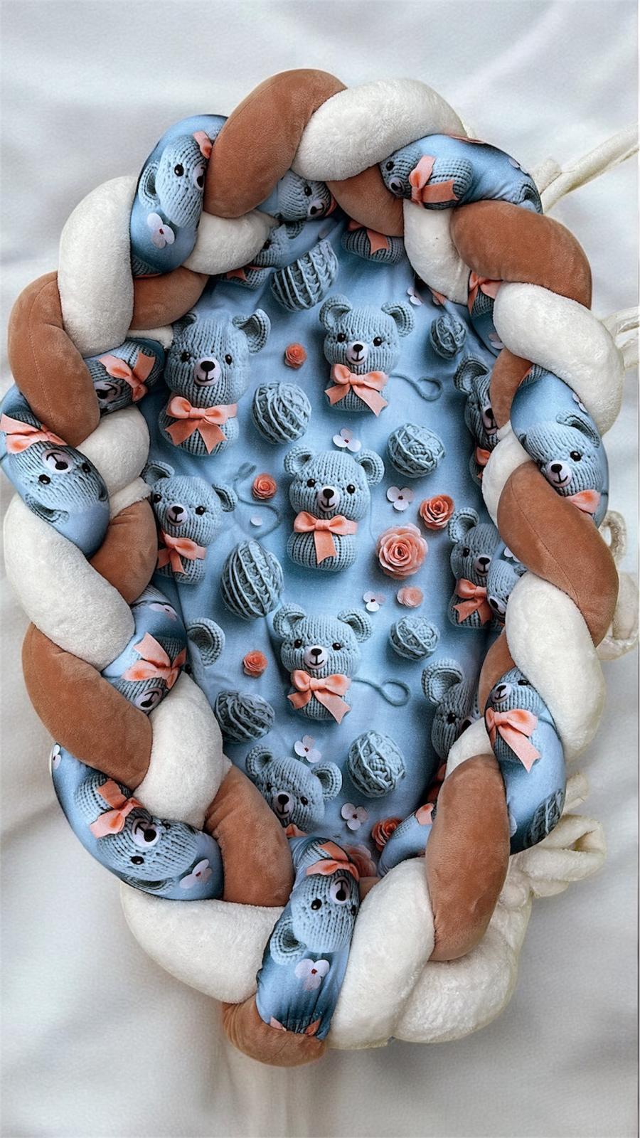 Matelas Tressé Marron, Beige & Bleu 3D