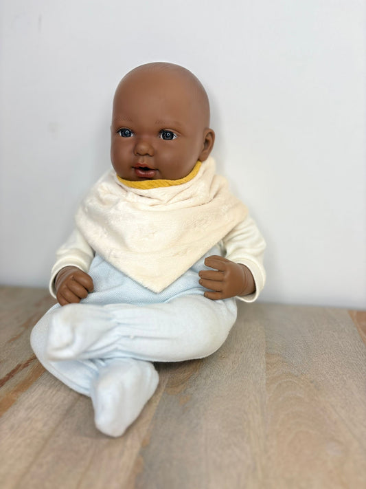 Bavoir Bandana Minky Crème & Gaz de Coton Moutarde