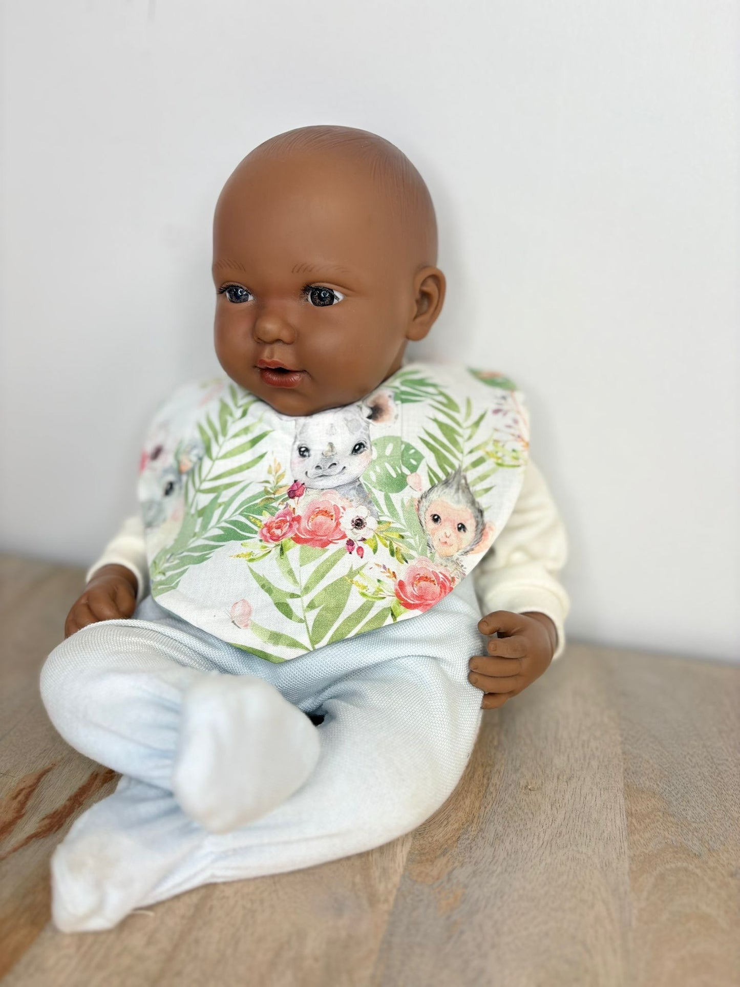 Bavoir Arrondi – Gaz de Coton Vert & Coton Imprimé Jungle