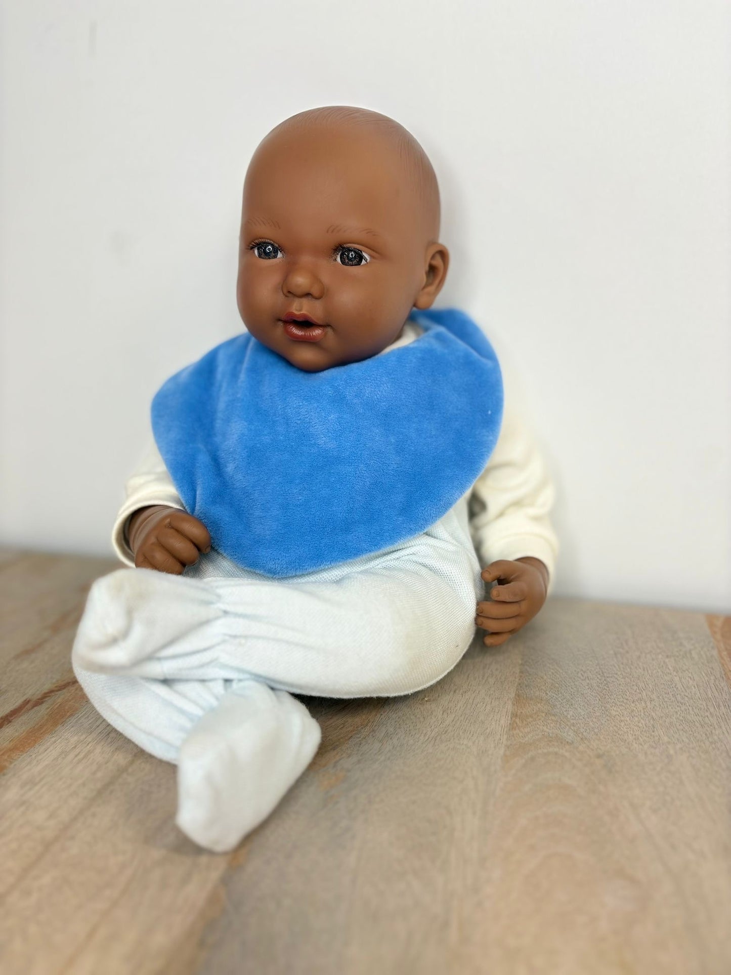 Bavoir Minky bleu & Gaz de Coton Blanc