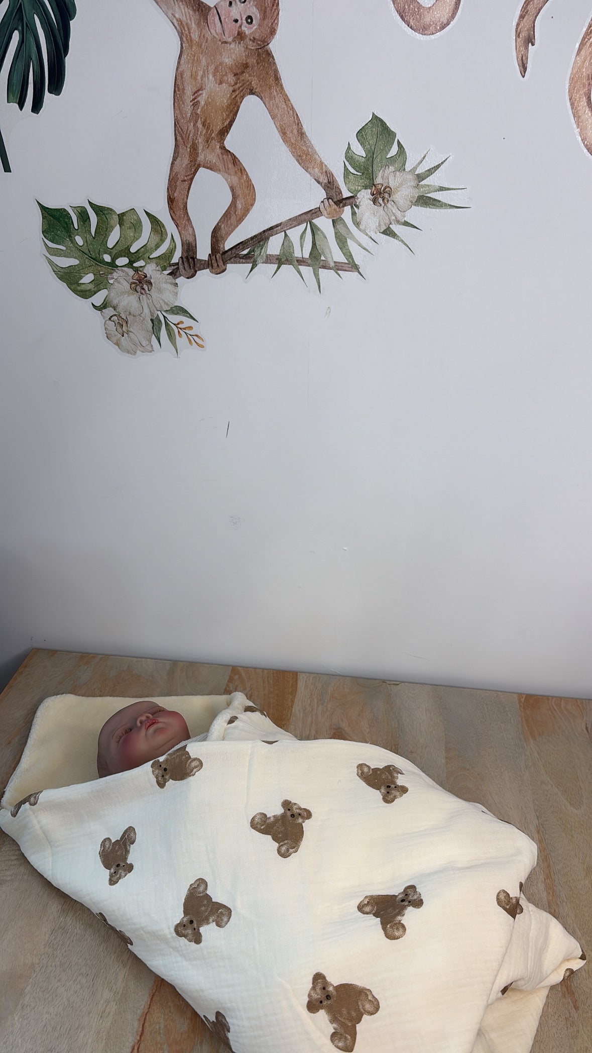 Couverture Gaz de Cotton Beige Motif Ourson