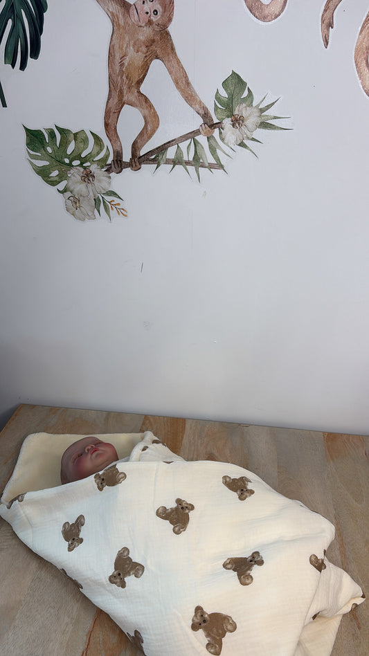 Couverture Gaz de Cotton Beige Motif Ourson