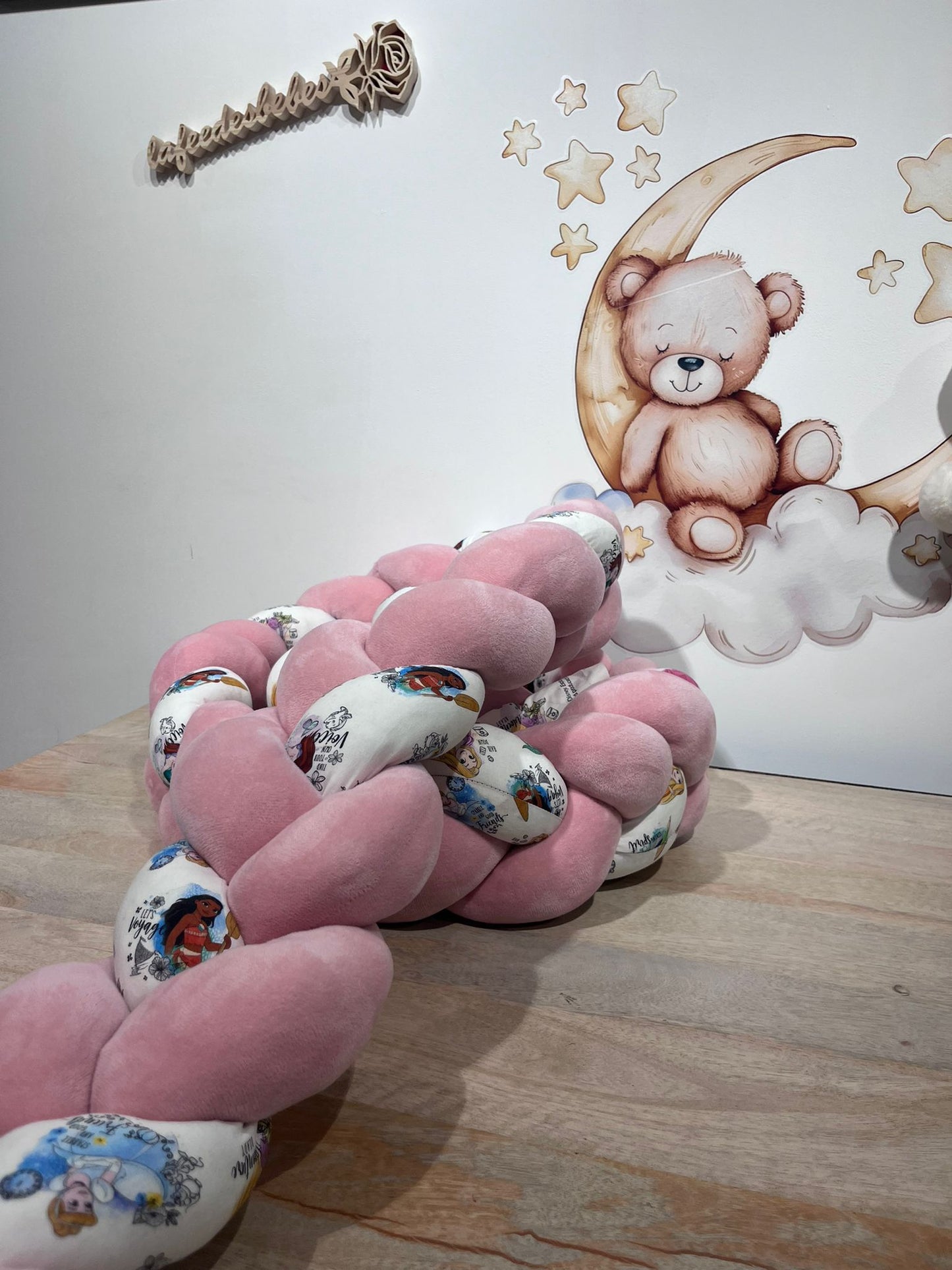 Tresse de Lit Rose & Blanc motif princesse