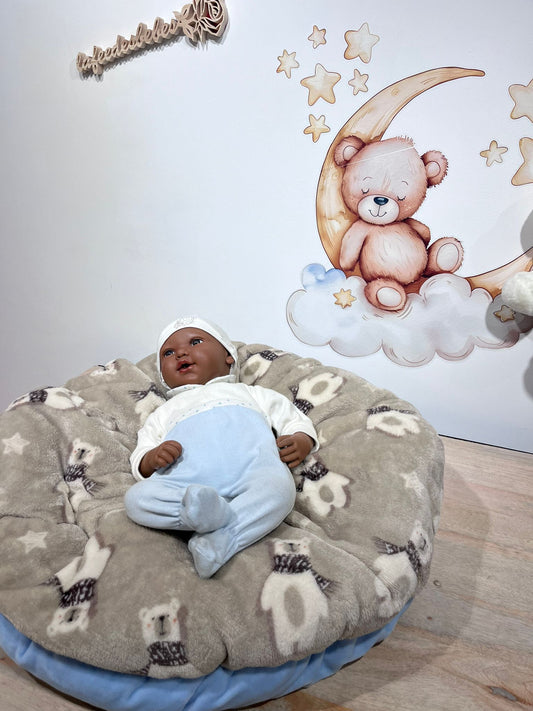 Œuf Cocon Bleu & Beige motif ourson