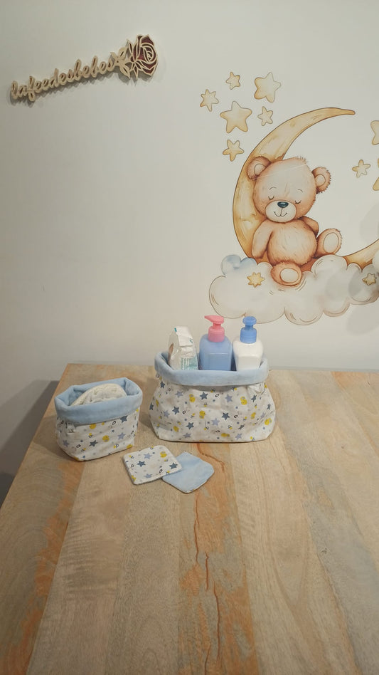 Panier de Rangement Blanc motif étoile & Bleu