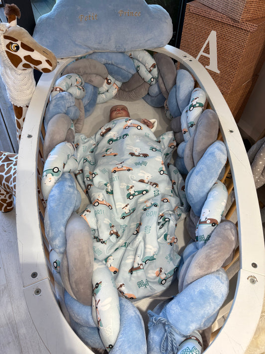 Tresse de Lit 6 Brins Gris & Bleu motif Voiture