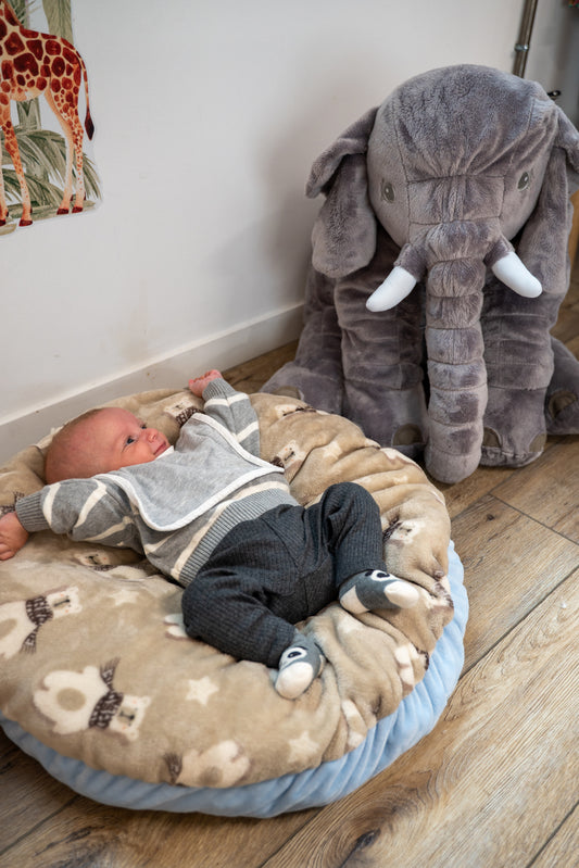 Œuf Cocon Bleu & Beige Motif Ourson